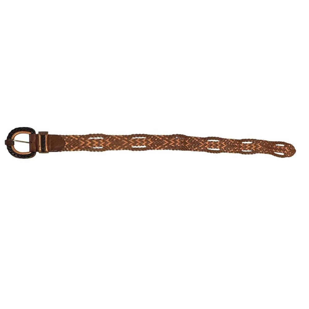 Chico's Leather Woven Belt Size M Brown Large Buckle Womens - Picture 11 of 12